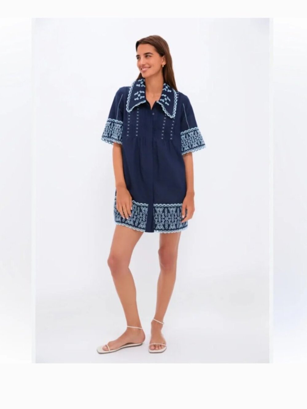 NWT Tuckernuck Linen Eyelet Delphine Mini Dress Navy Size Large Resort Beach - Picture 4 of 16